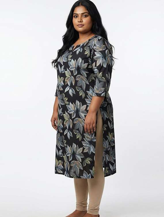 Women Printed Three Quarter Sleeves Straight Kurta - 22743594 -  Standard Image - 3