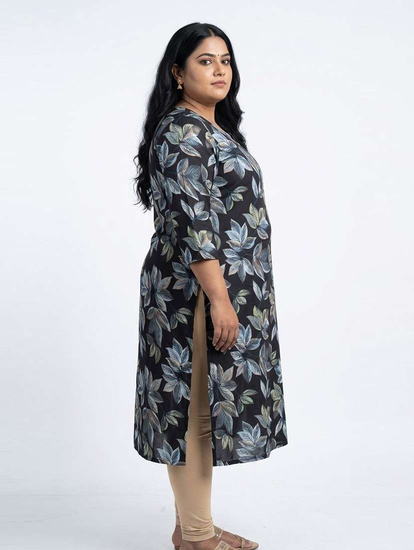 Women Printed Three Quarter Sleeves Straight Kurta - 22743594 -  Standard Image - 5