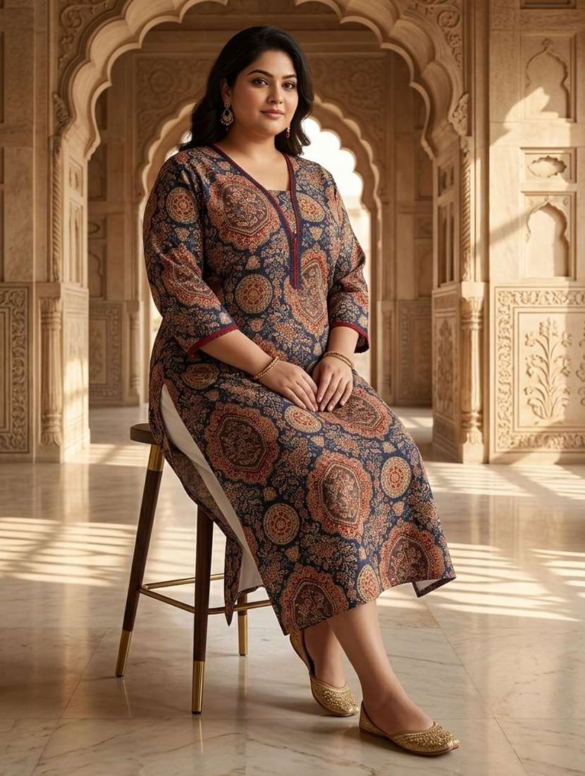 Women Printed Three Quarter Sleeves Straight Kurta - 22743633 -  Standard Image - 5