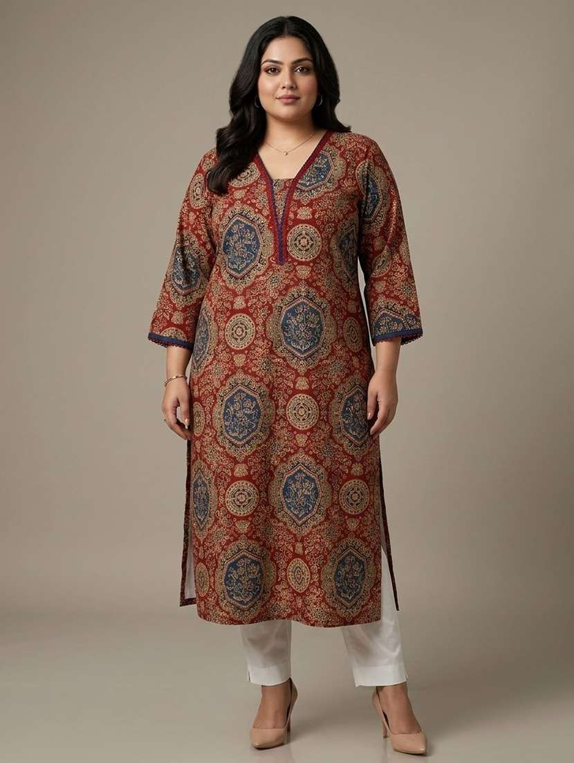 women printed three quarter sleeves straight kurta