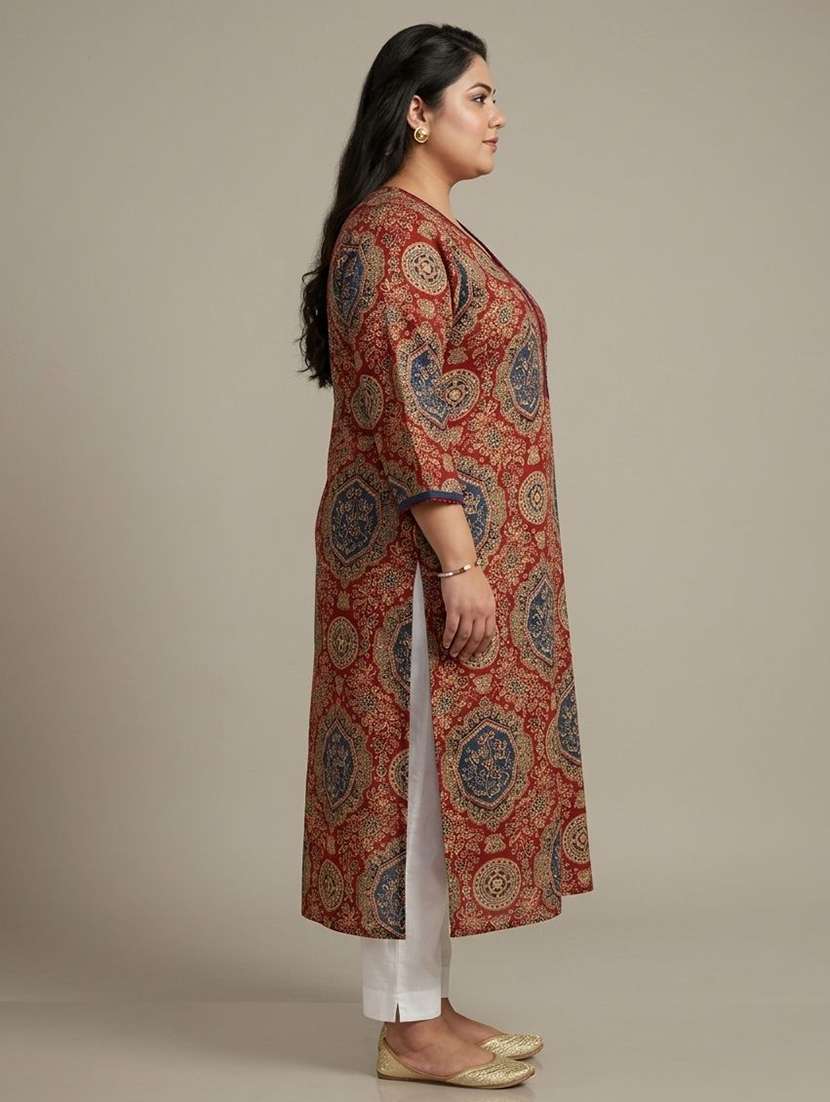 Women Printed Three Quarter Sleeves Straight Kurta - 22743636 -  Standard Image - 3