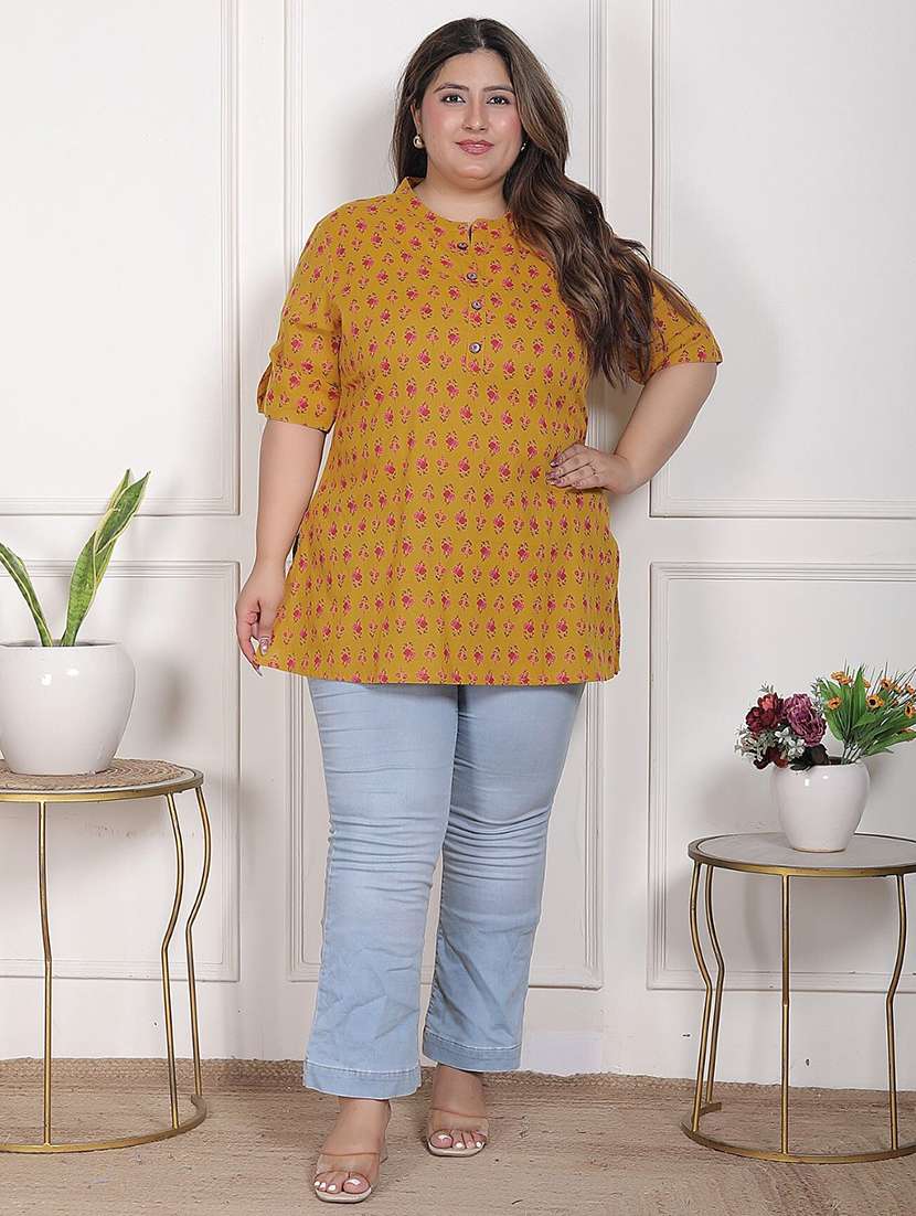 women printed short sleeves straight kurti