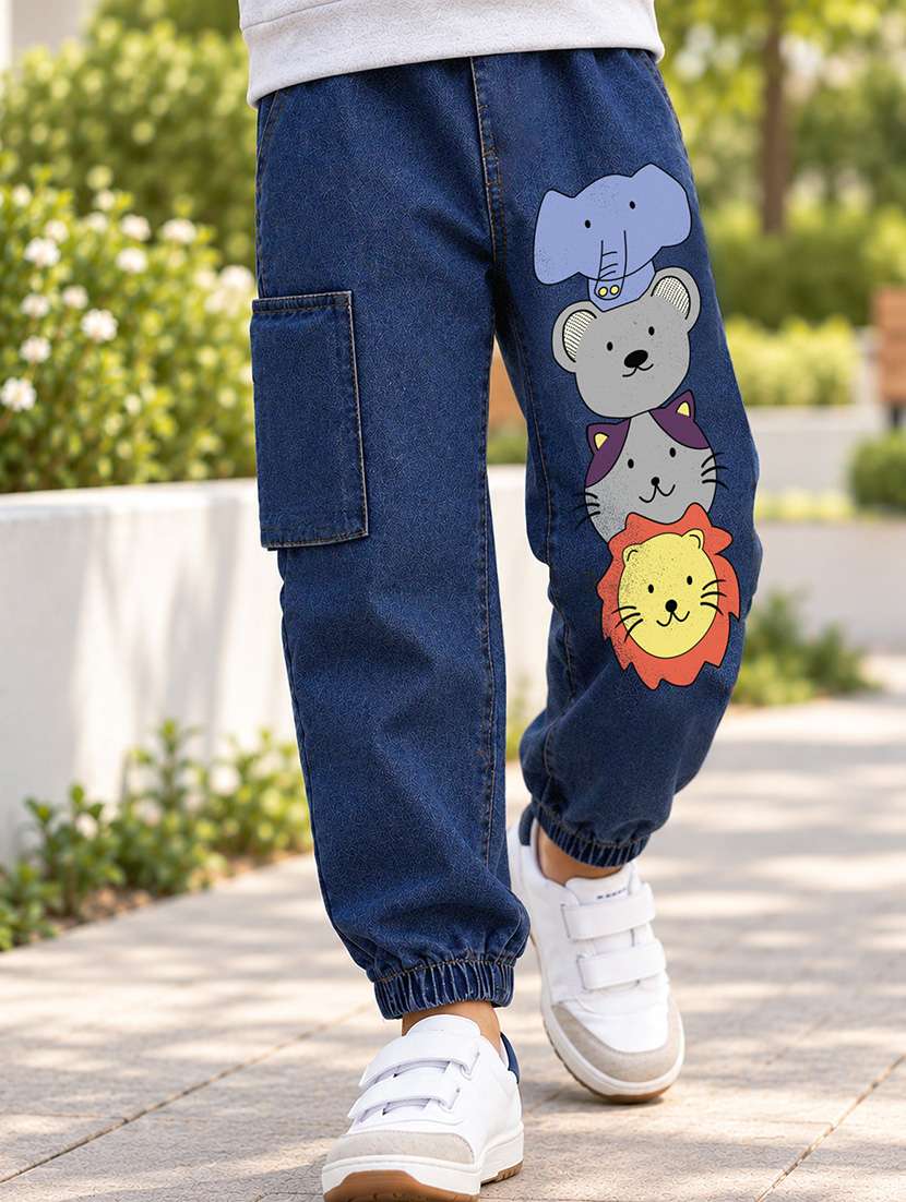 boys printed mid rise regular fit jogger