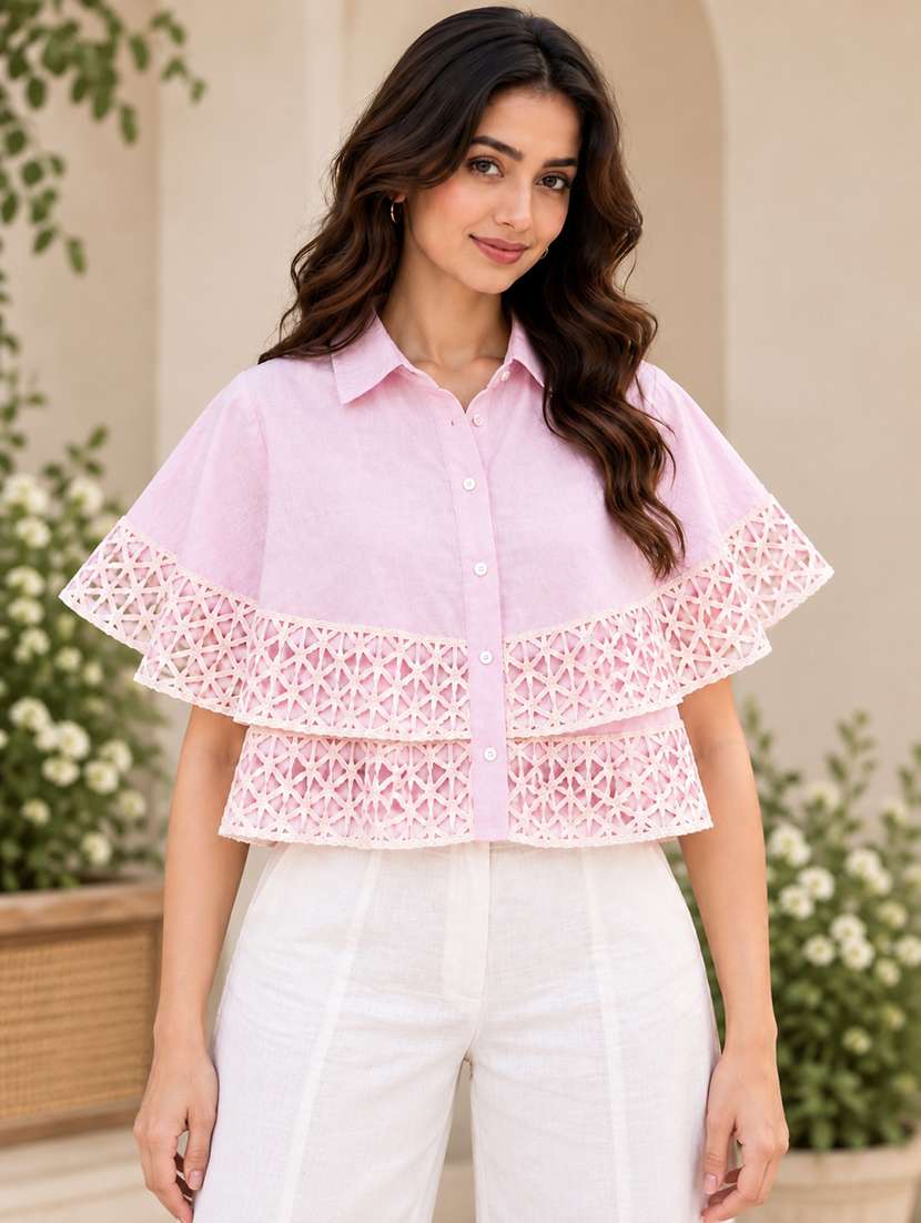 women solid cape sleeves layered top