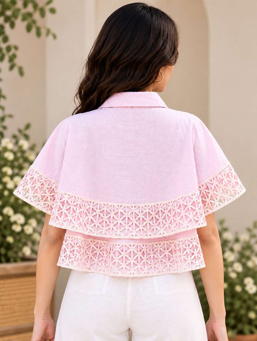 Women Solid Cape Sleeves Layered Top - 22743989 -  Standard Image - 3