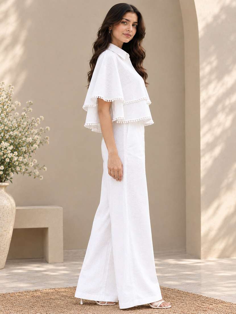 Women Solid Cape Sleeves Layered Top - 22743990 -  Standard Image - 3