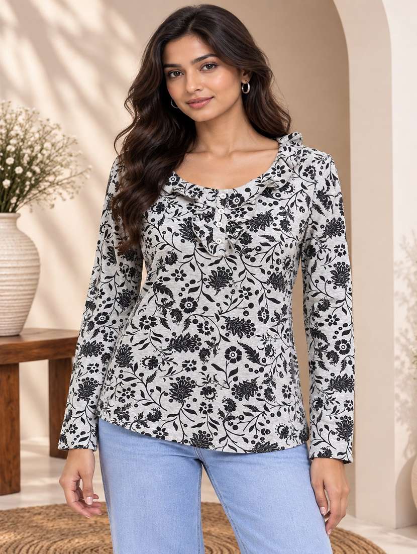 women printed long sleeves regular top