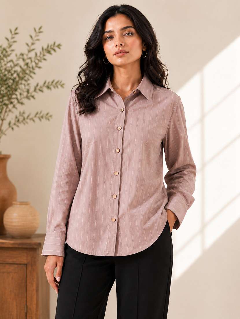women striped long sleeves regular shirt