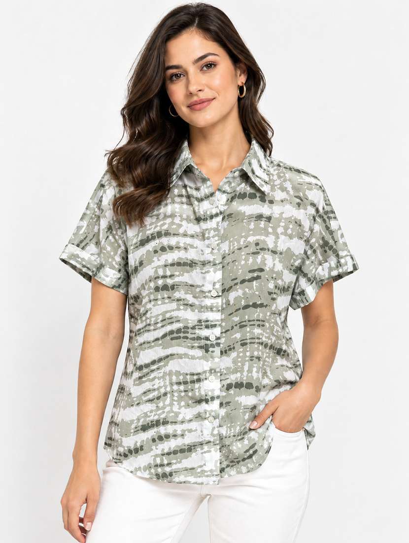 women tie and dye short sleeves regular shirt