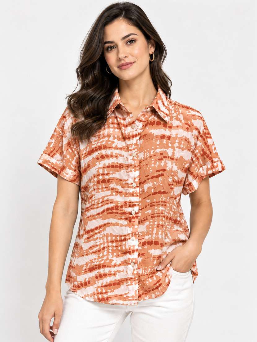 women tie and dye short sleeves regular shirt