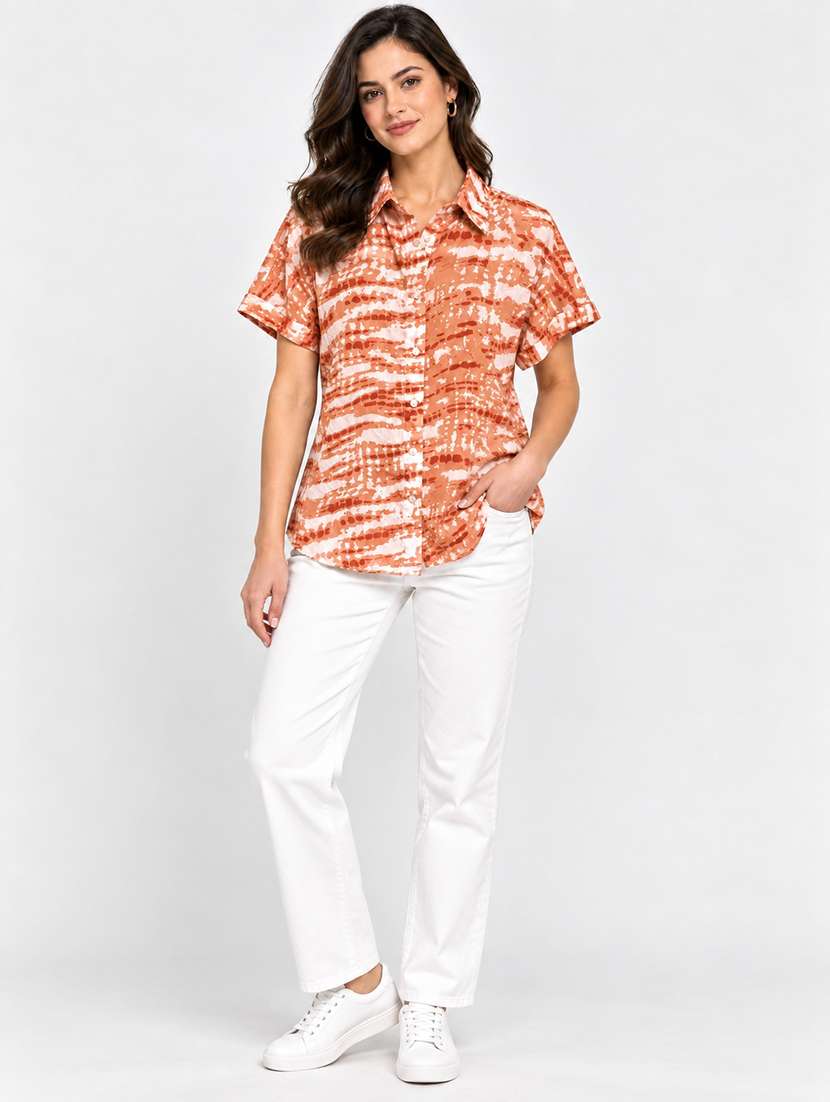 Women Tie And Dye Short Sleeves Regular Shirt - 22744004 -  Standard Image - 3