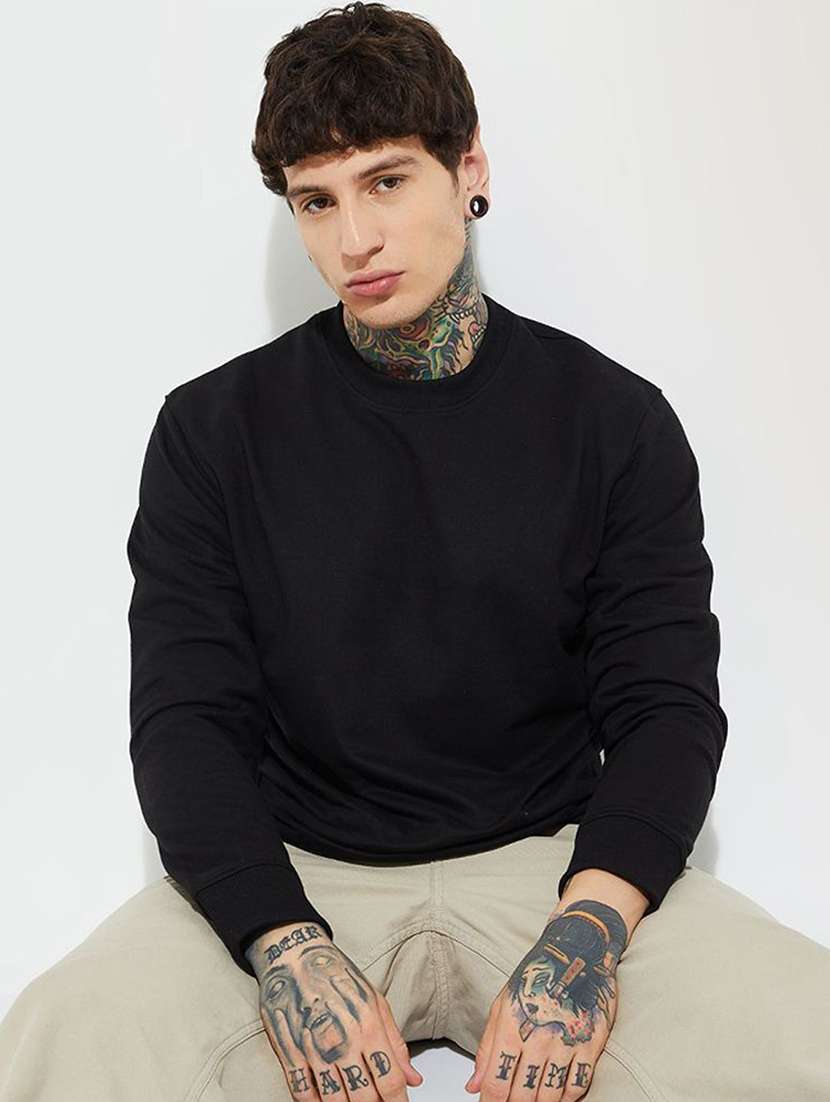 men solid long sleeve regular fit sweatshirt