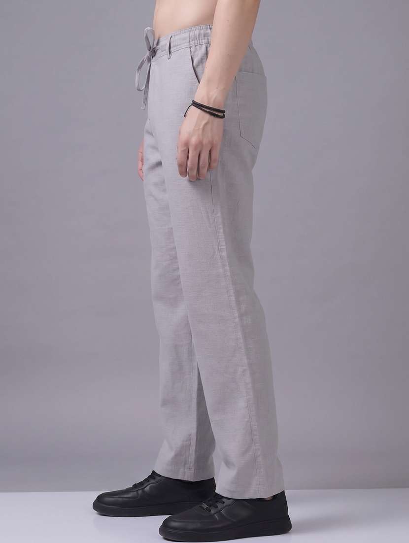 Men Solid Mid Rise Flat Front Casual Trouser - 22744156 -  Standard Image - 3