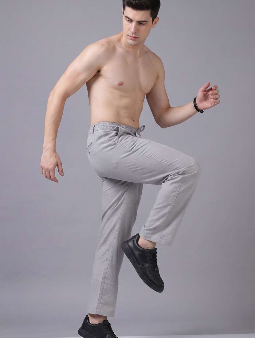 Men Solid Mid Rise Flat Front Casual Trouser - 22744156 -  Standard Image - 5