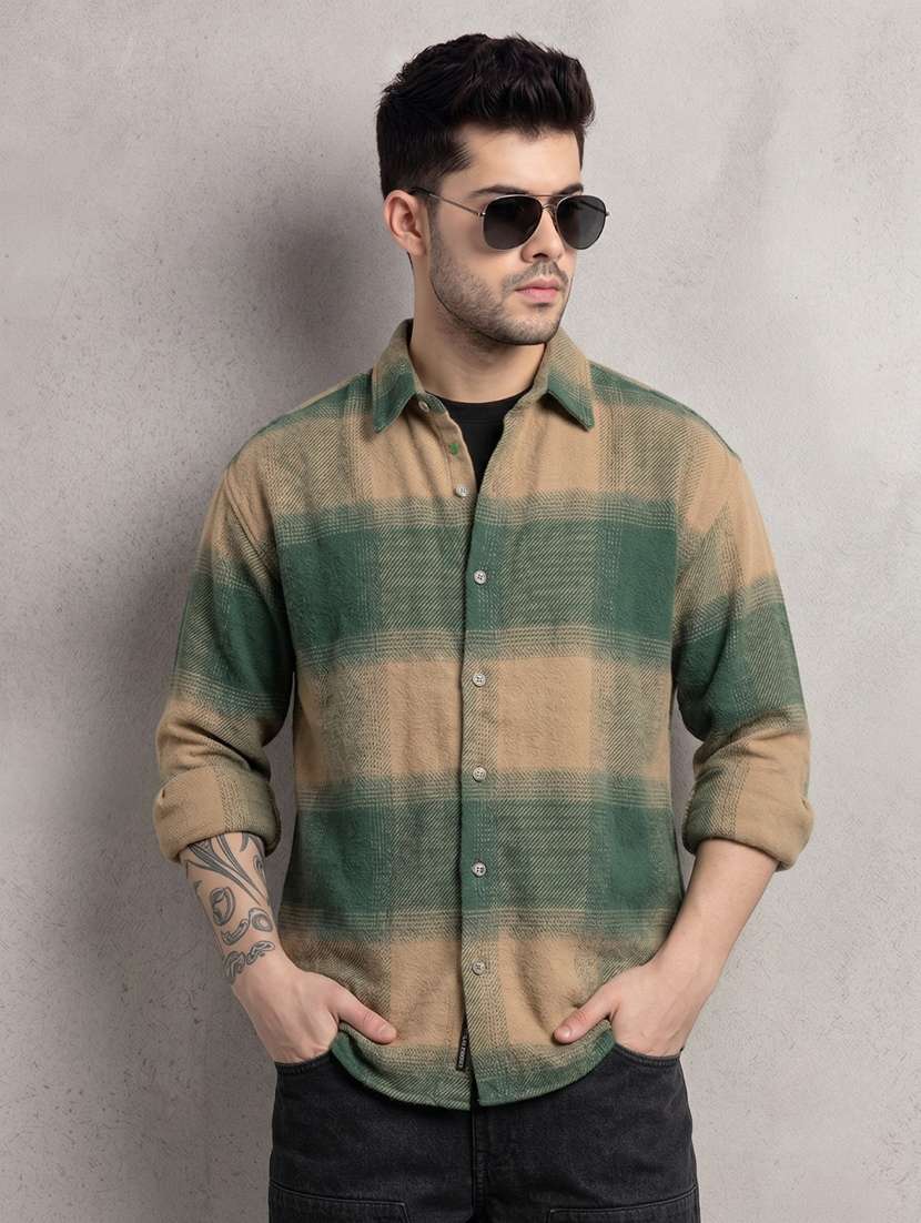 men checkered long sleeve regular fit casual shirt
