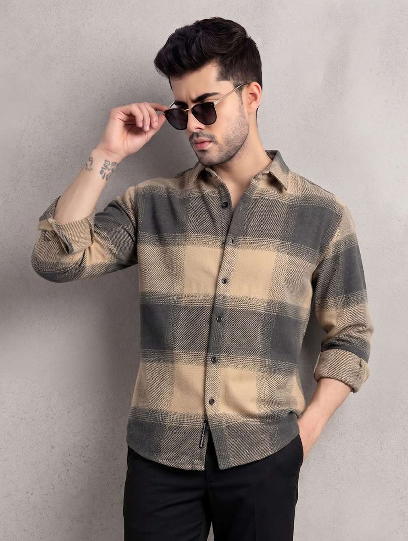 men checkered long sleeve regular fit casual shirt