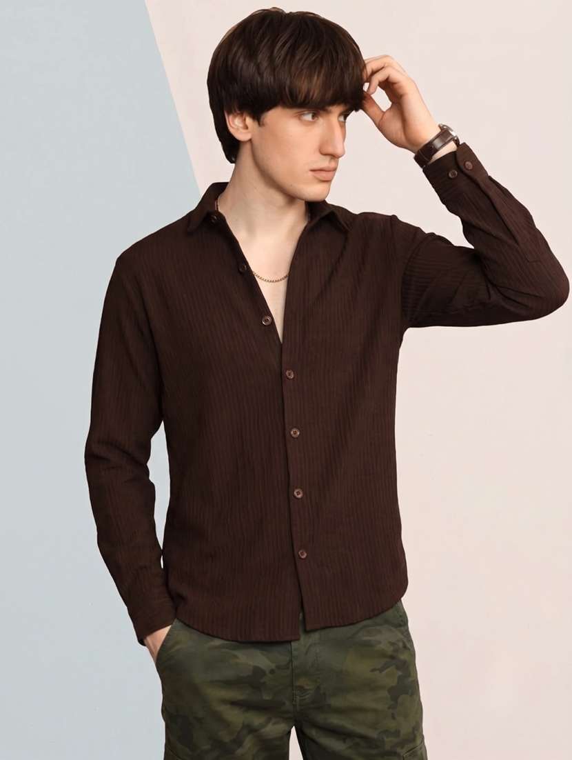 men textured long sleeve regular fit casual shirt