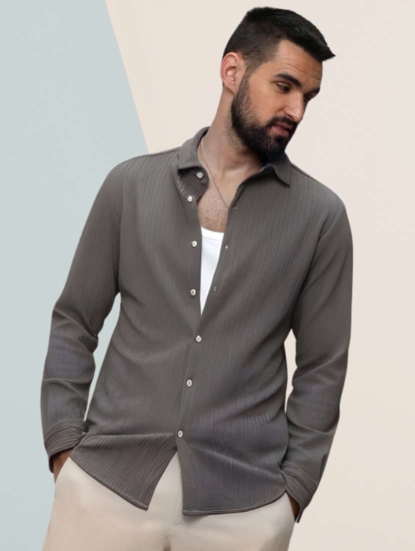 men textured long sleeve regular fit casual shirt