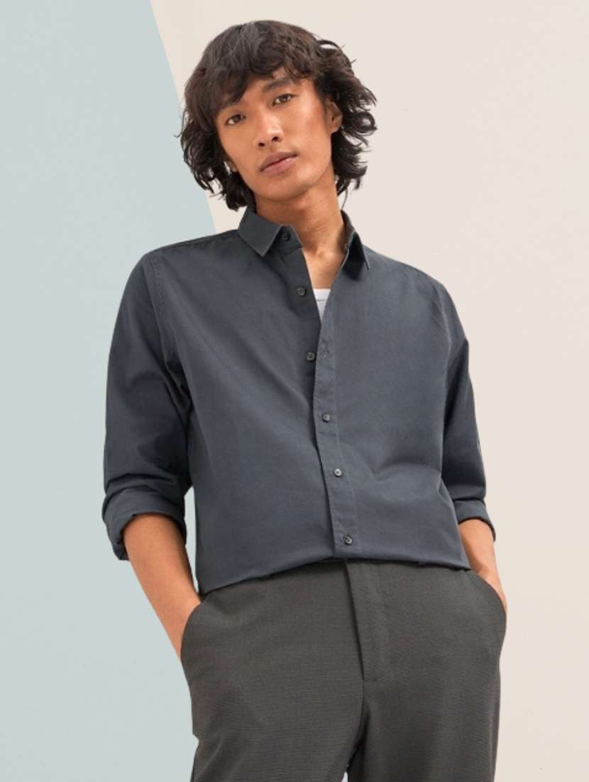 men solid long sleeve regular fit casual shirt