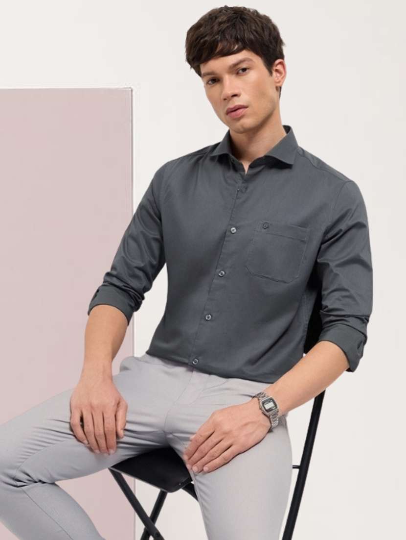 men solid long sleeve slim fit casual shirt