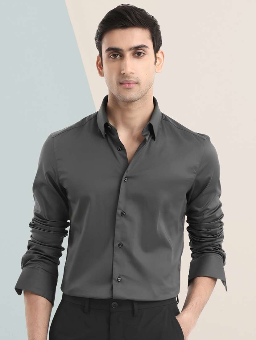 men solid long sleeve slim fit formal shirt