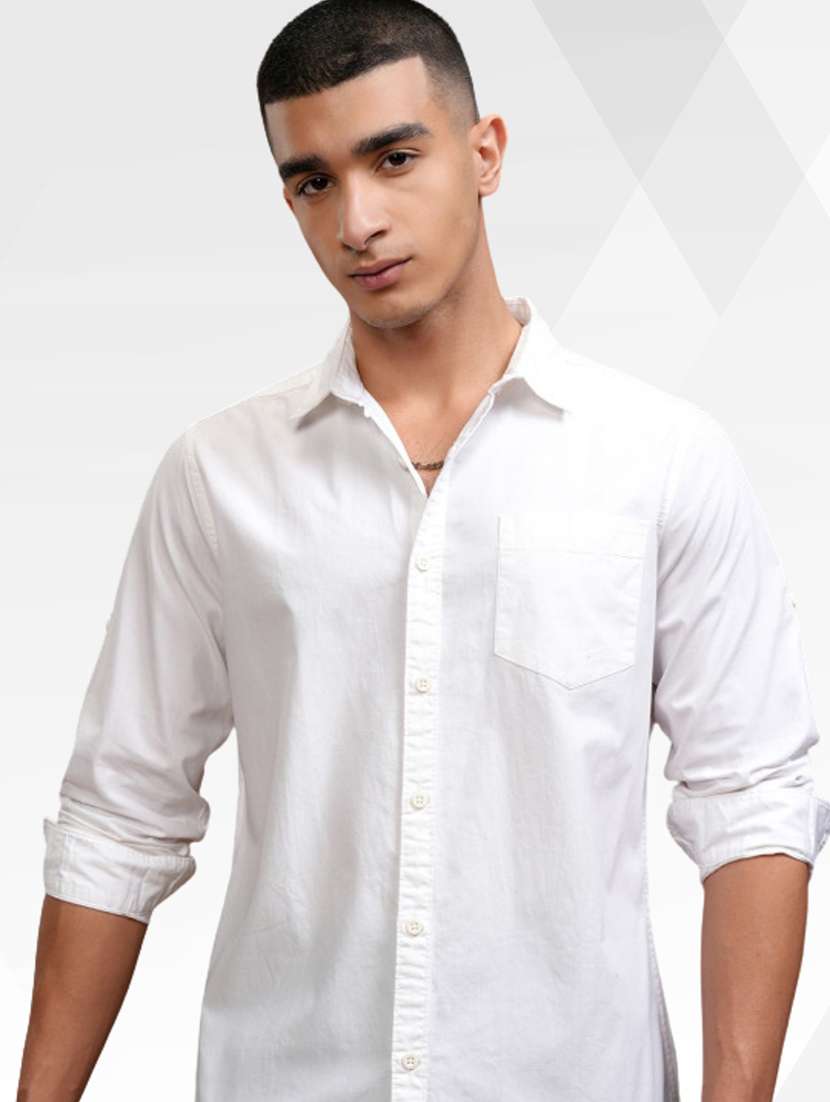 men solid long sleeve regular fit casual shirt