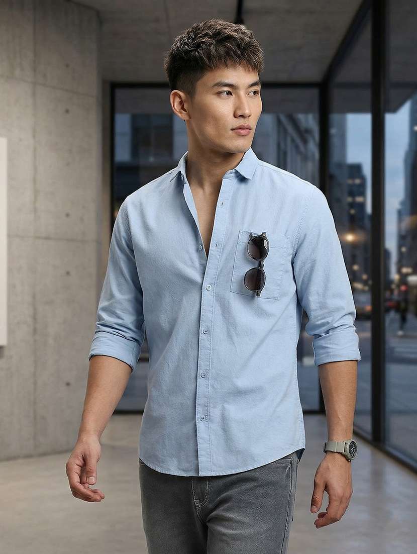 men solid long sleeve regular fit casual shirt