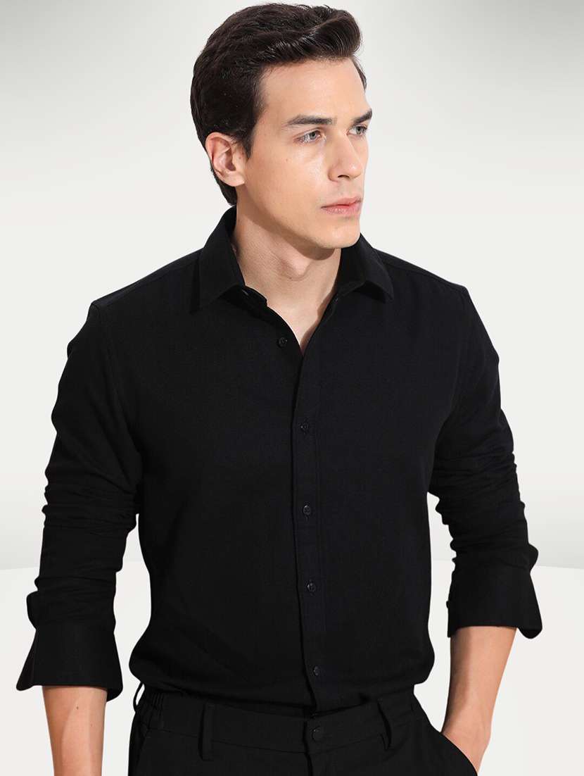 men solid long sleeve slim fit formal shirt