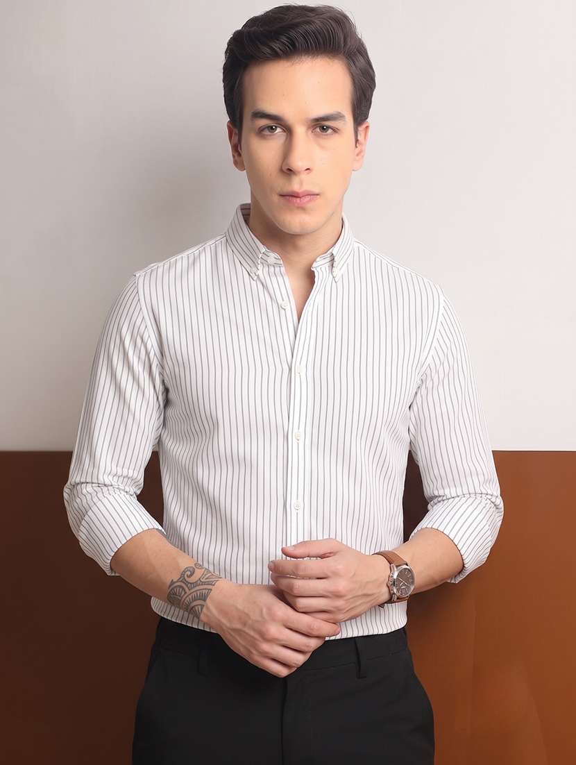 men striped long sleeve slim fit casual shirt