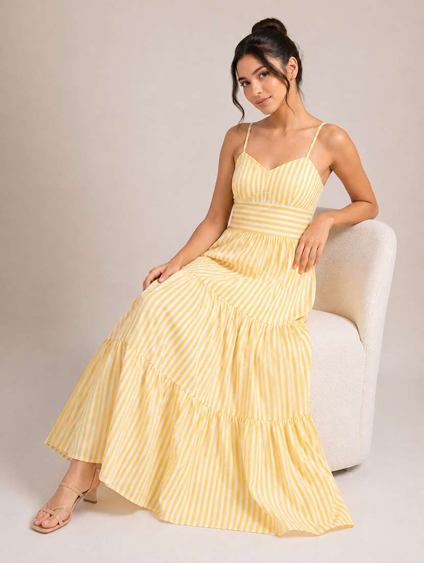 women striped shoulder strap tiered dress