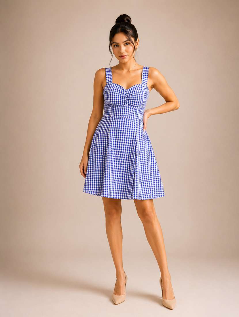 Women Checkered Sleeveless A-line Dress - 22744336 -  Standard Image - 3