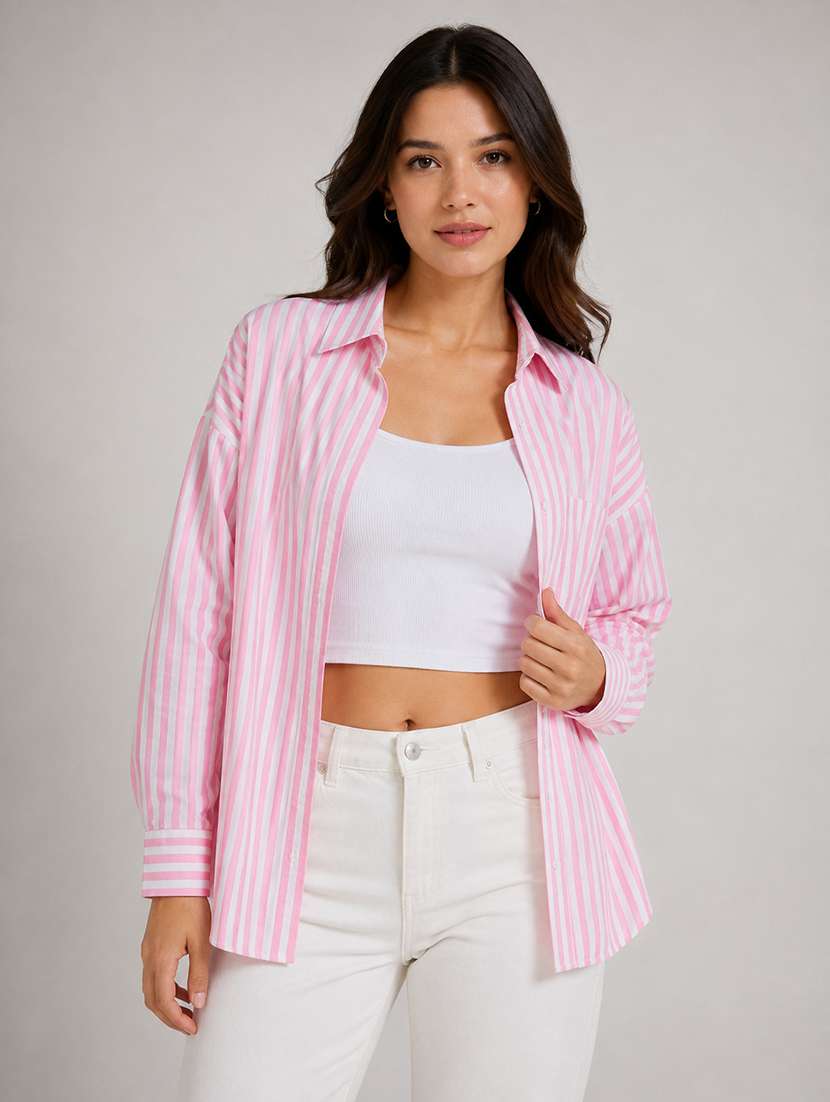women striped long sleeves regular shirt