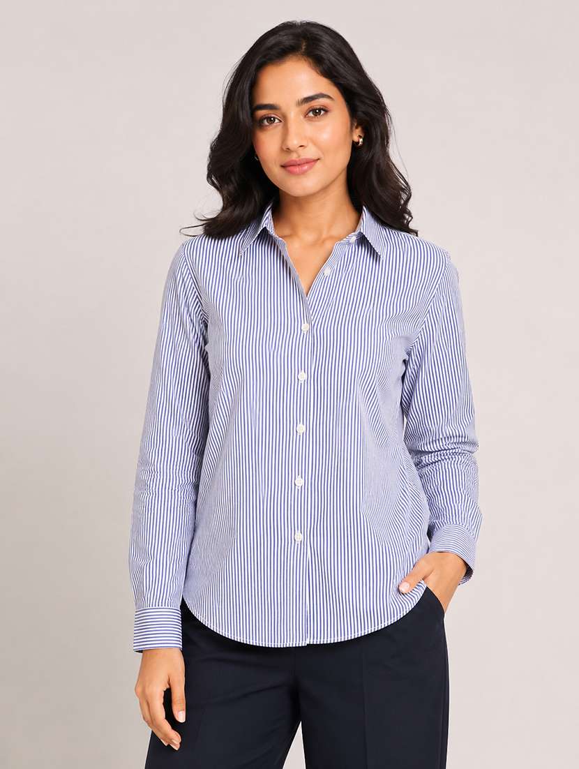 women striped long sleeves regular shirt