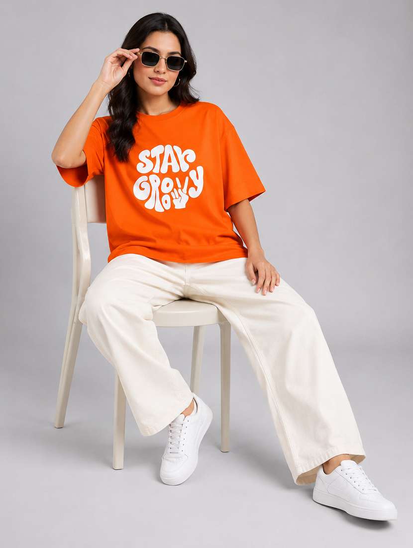 Women Typographic Short Sleeves Oversized T-shirt - 22744393 -  Standard Image - 3