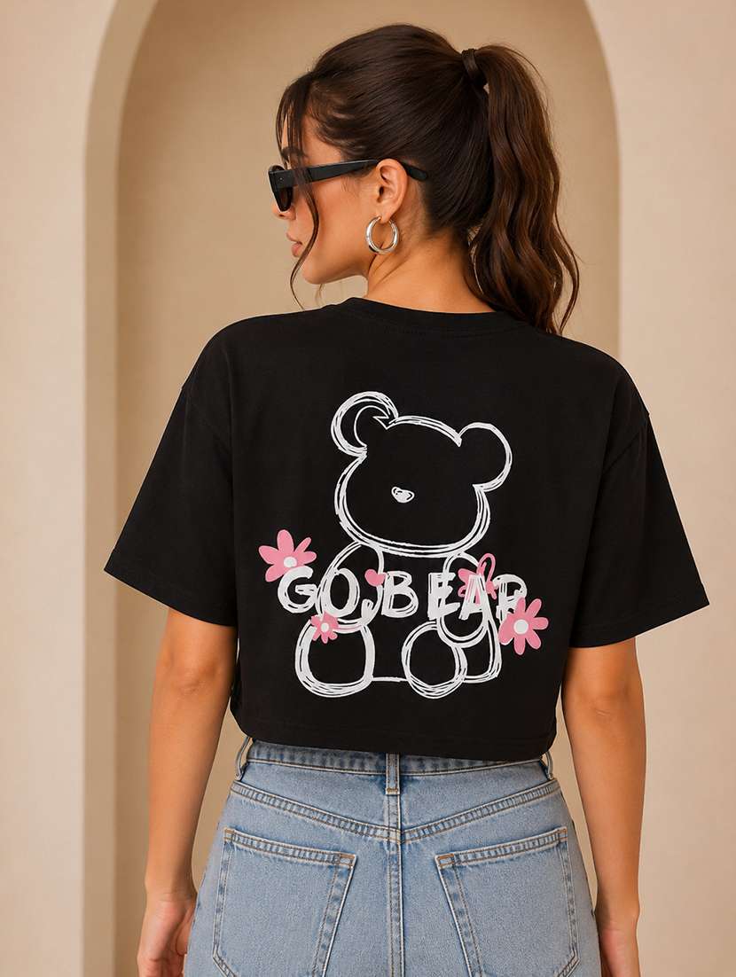 women printed short sleeves crop t-shirt