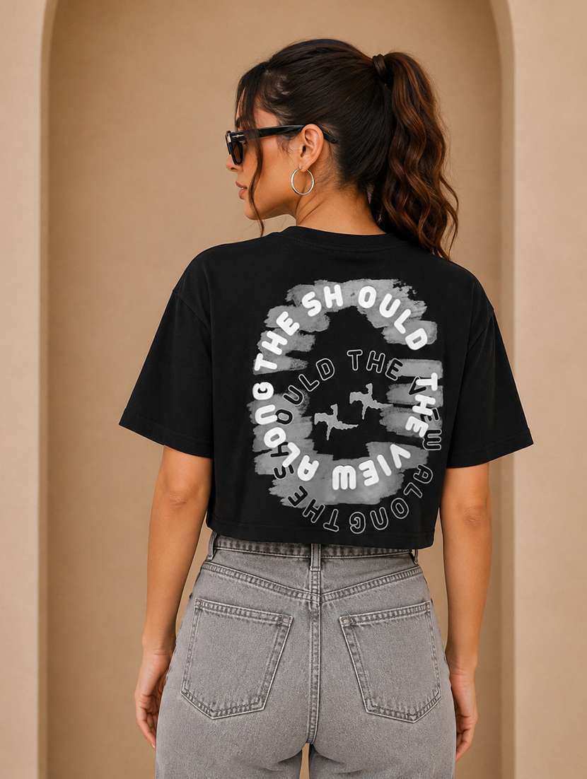 women printed short sleeves crop t-shirt