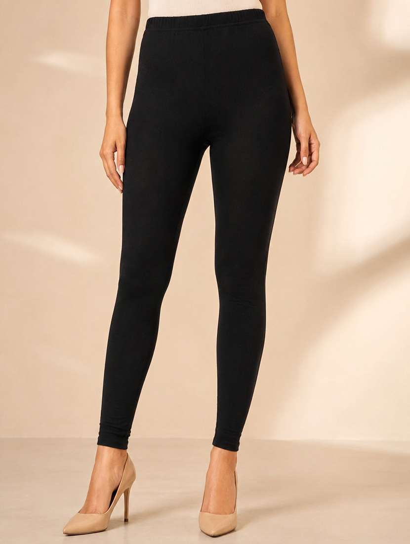women solid mid rise ankle length leggings