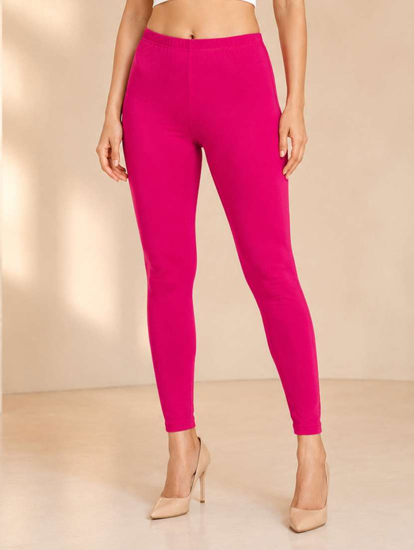 women solid mid rise ankle length leggings