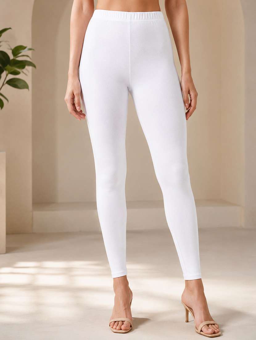 women solid mid rise ankle length leggings