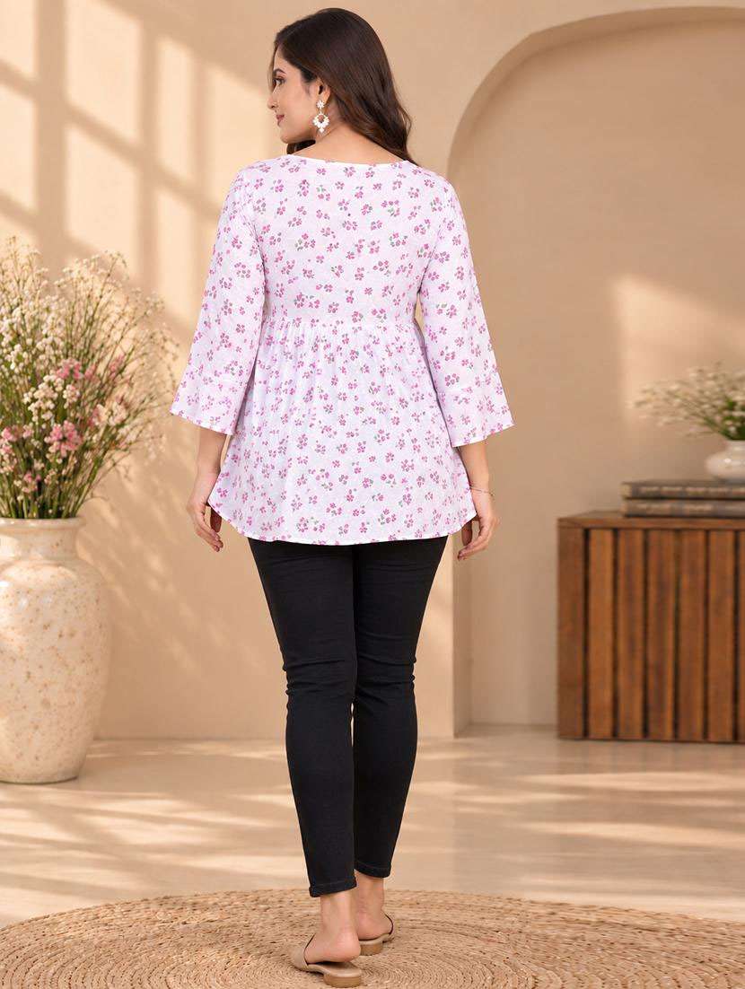 Women Printed Three Quarter Sleeves Flared Kurti - 22744431 -  Standard Image - 3