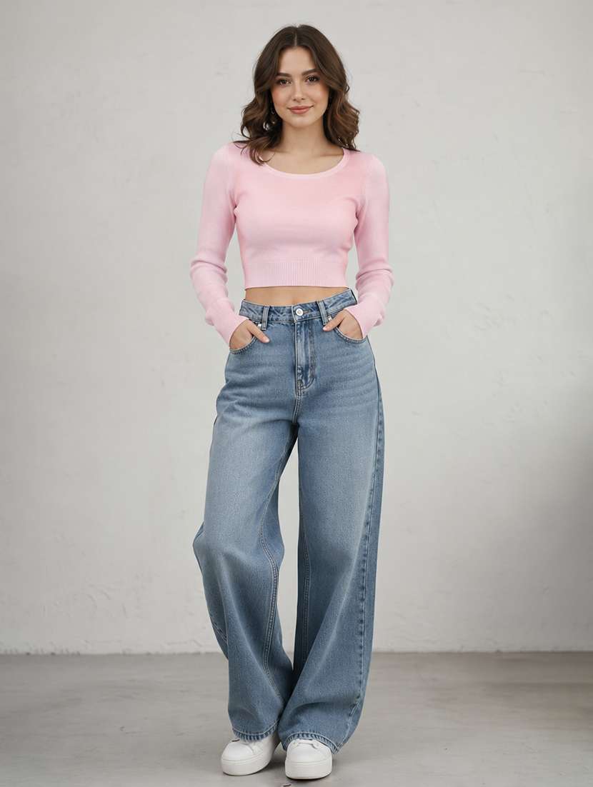 Women Solid Long Sleeves Crop Top - 22745150 -  Standard Image - 3