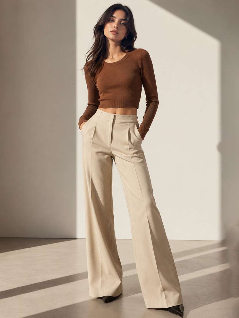 Women Solid Long Sleeves Crop Top - 22745151 -  Standard Image - 3