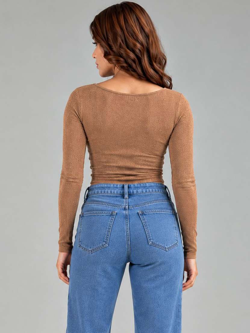 Women Solid Long Sleeves Crop Top - 22745156 -  Standard Image - 3