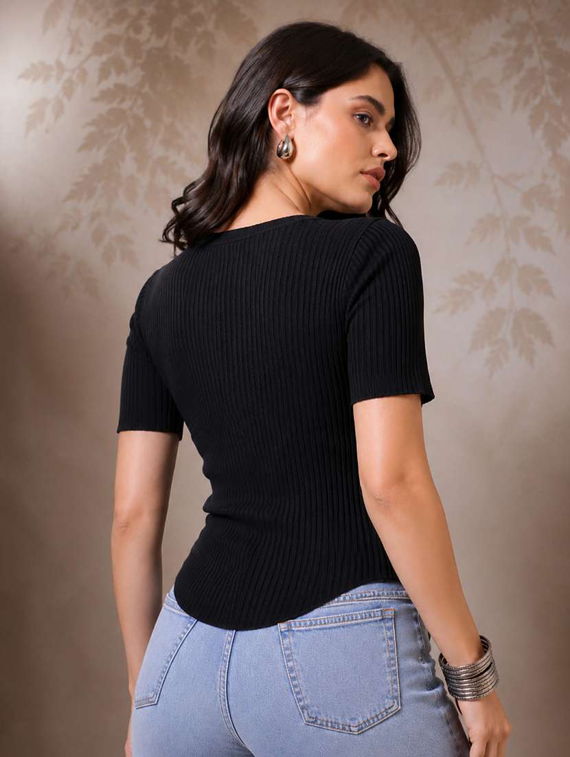 Women Self Design Short Sleeves Asymmetric Top - 22745240 -  Standard Image - 3