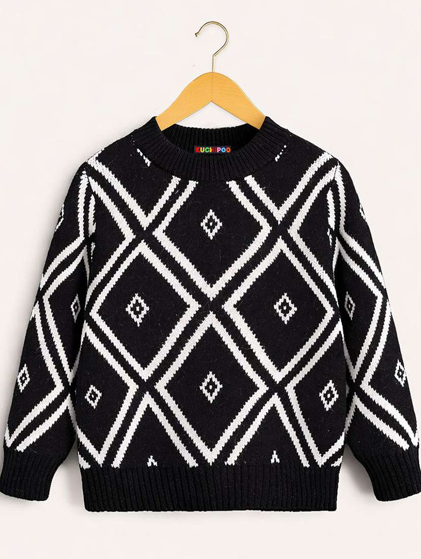 girls self design long sleeves regular sweater