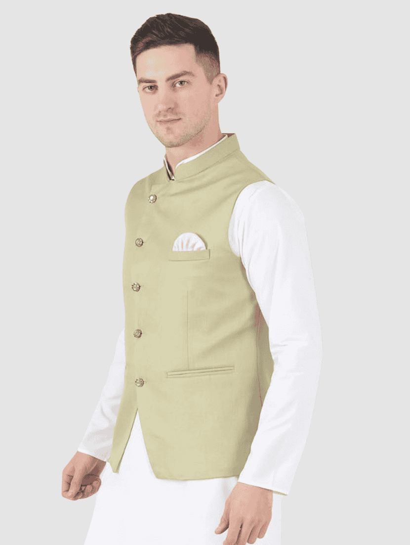 Men Solid Sleeveless Regular Fit Nehru Jacket - 22745493 -  Standard Image - 3