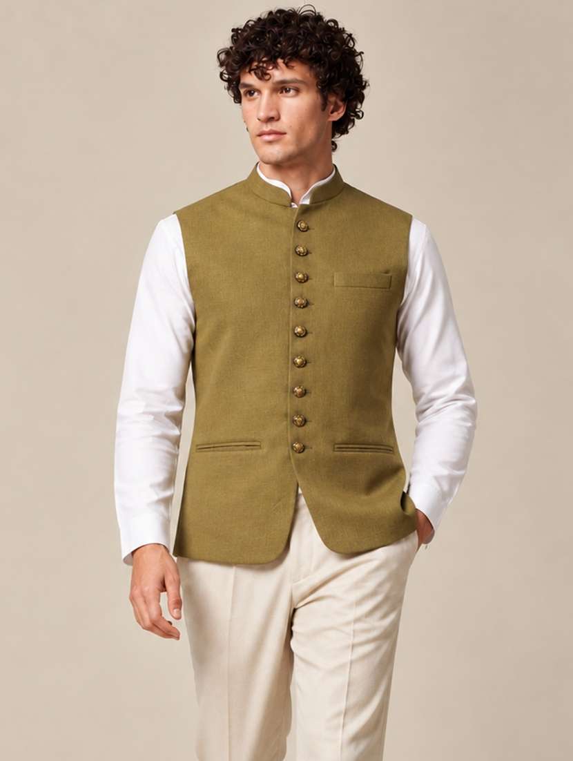 men solid sleeveless nehru jacket