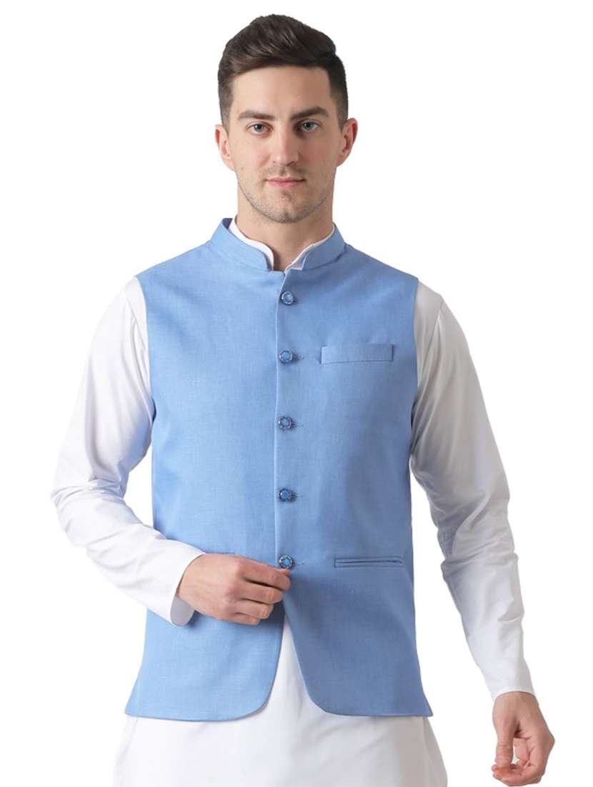 men solid sleeveless nehru jacket