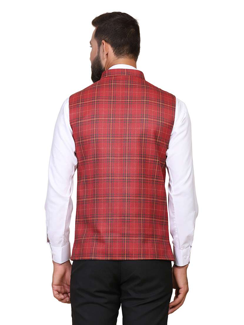 Men Checkered Sleeveless Regular Fit Nehru Jacket - 22745529 -  Standard Image - 3