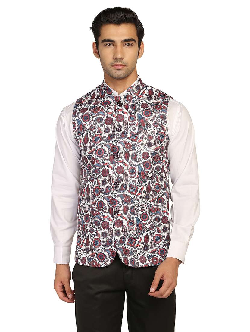 men paisley sleeveless regular fit nehru jacket